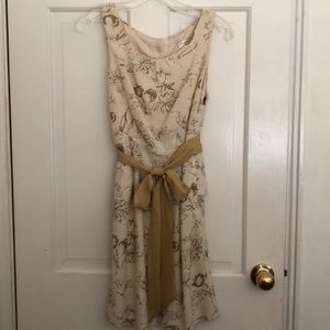 Anthropologie Cream/gold cocktail dress